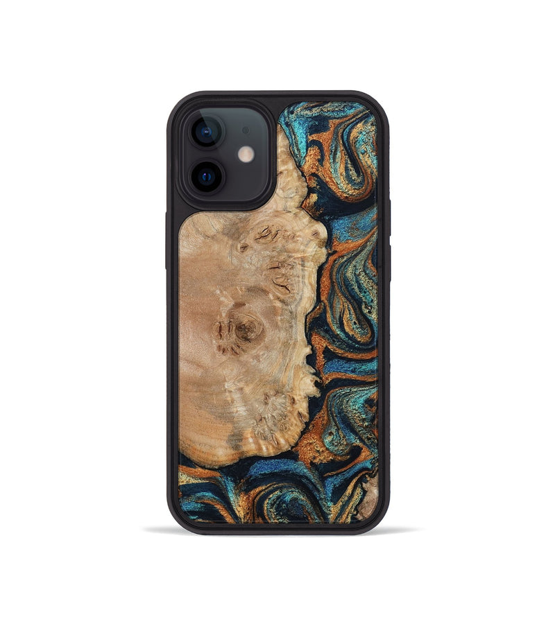 iPhone 12 mini Wood Phone Case - Tobias (Teal & Gold, 798692)
