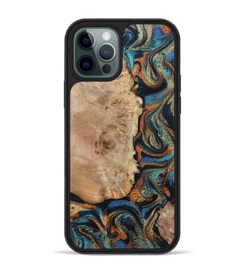 iPhone 12 Pro Max Wood Phone Case - Tobias (Teal & Gold, 798692)