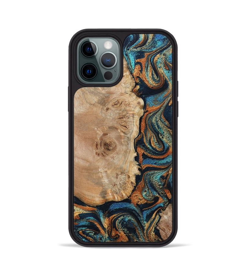 iPhone 12 Pro Wood Phone Case - Tobias (Teal & Gold, 798692)