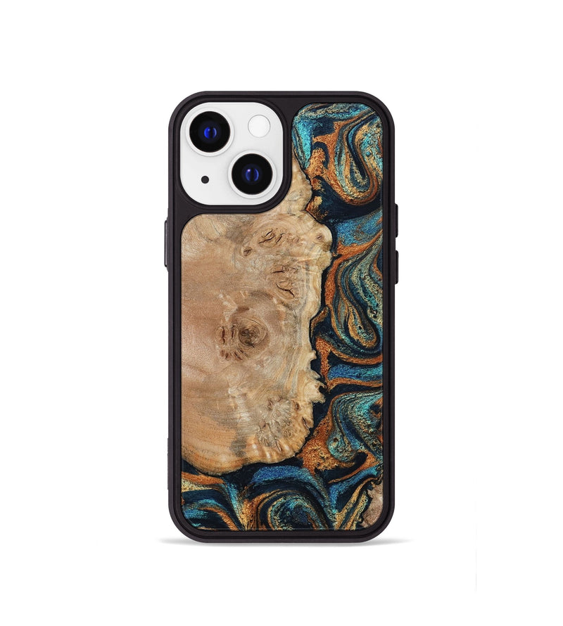 iPhone 13 mini Wood Phone Case - Tobias (Teal & Gold, 798692)