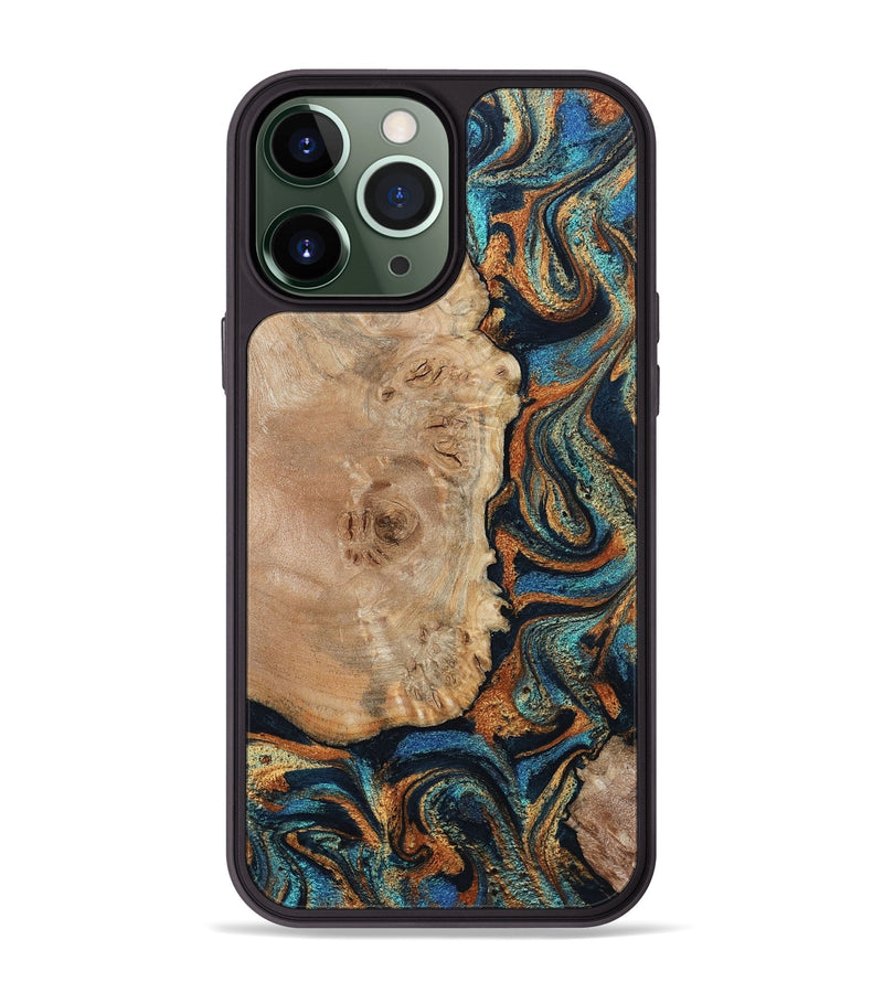 iPhone 13 Pro Max Wood Phone Case - Tobias (Teal & Gold, 798692)