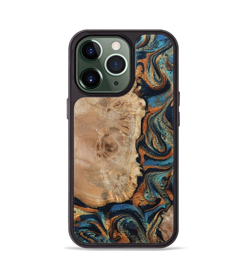 iPhone 13 Pro Wood Phone Case - Tobias (Teal & Gold, 798692)