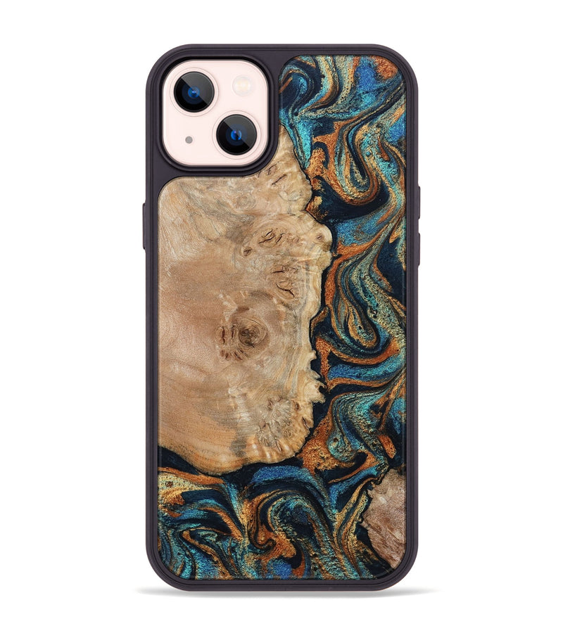 iPhone 14 Plus Wood Phone Case - Tobias (Teal & Gold, 798692)