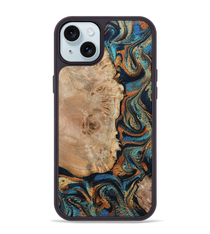 iPhone 15 Plus Wood Phone Case - Tobias (Teal & Gold, 798692)