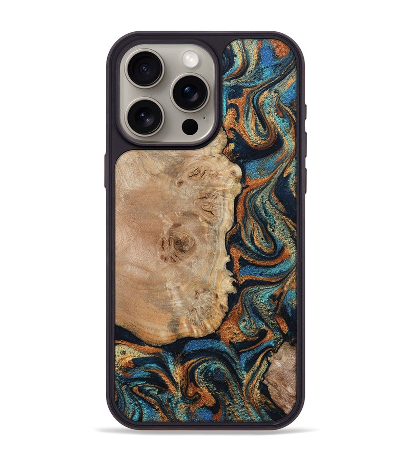 iPhone 15 Pro Max Wood Phone Case - Tobias (Teal & Gold, 798692)