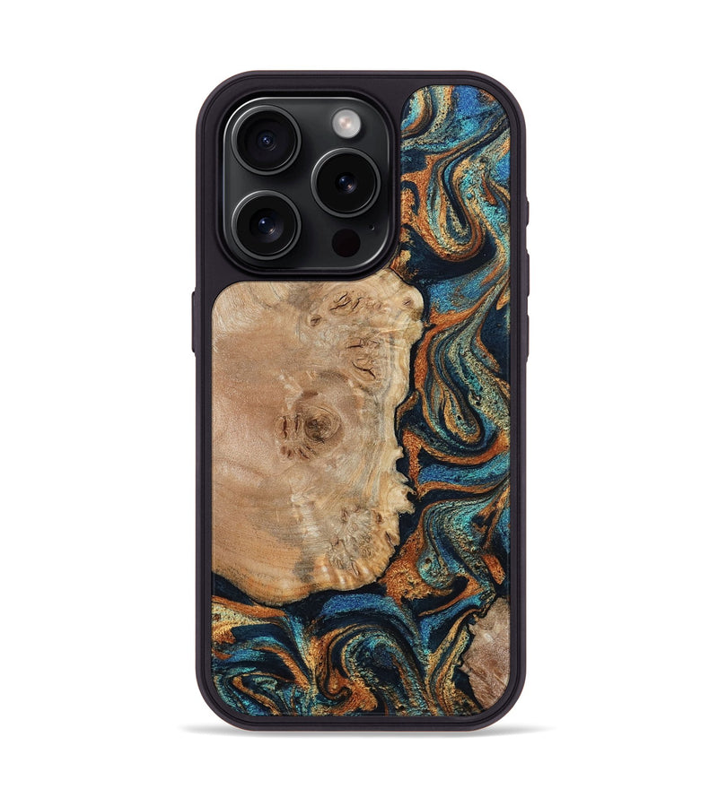 iPhone 15 Pro Wood Phone Case - Tobias (Teal & Gold, 798692)
