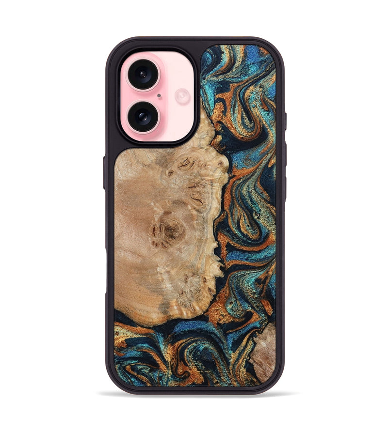 iPhone 16 Wood Phone Case - Tobias (Teal & Gold, 798692)