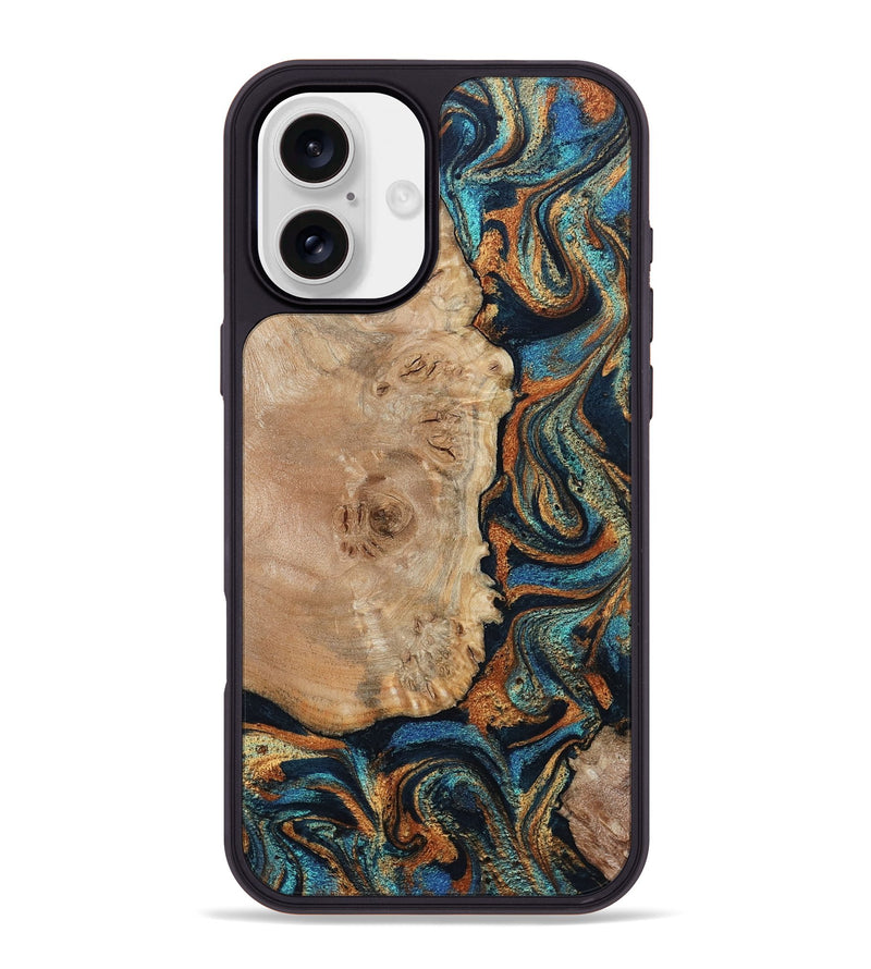 iPhone 16 Plus Wood Phone Case - Tobias (Teal & Gold, 798692)