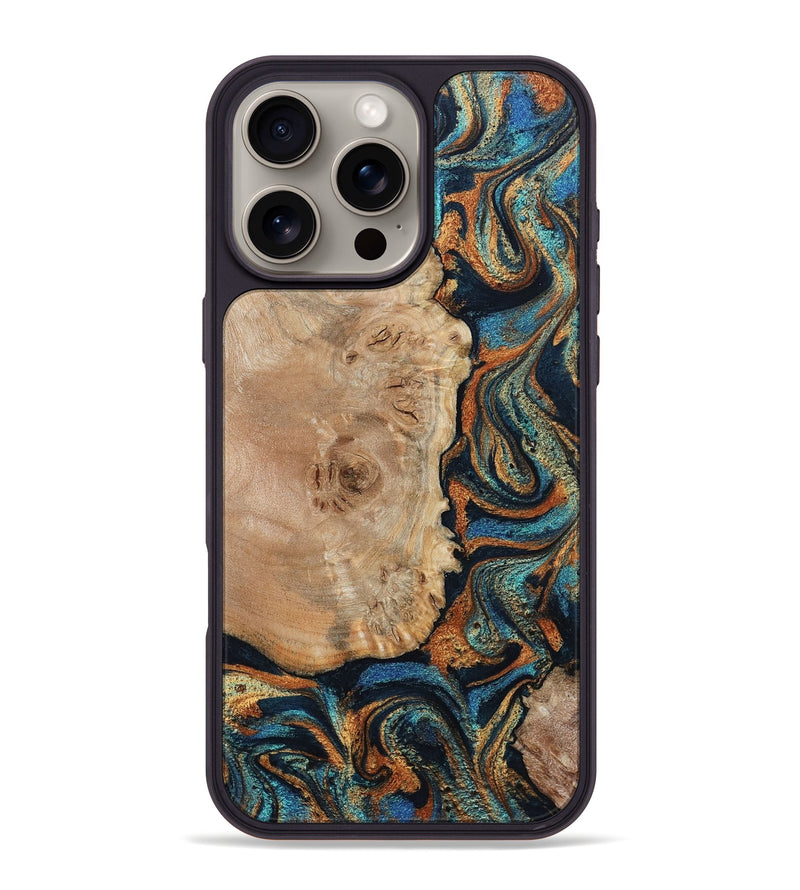 iPhone 16 Pro Max Wood Phone Case - Tobias (Teal & Gold, 798692)