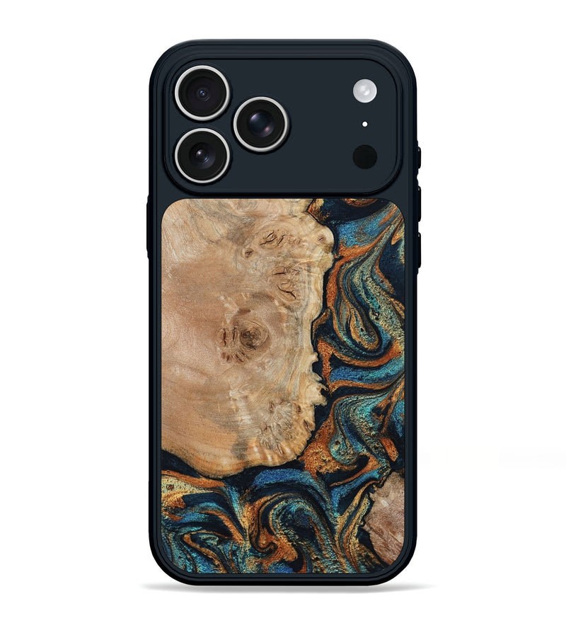 iPhone 17 Pro Max Wood Phone Case - Tobias (Teal & Gold, 798692)