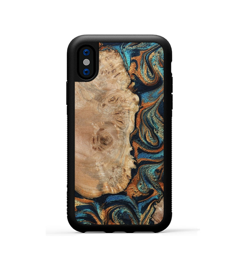 iPhone Xs Wood Phone Case - Tobias (Teal & Gold, 798692)