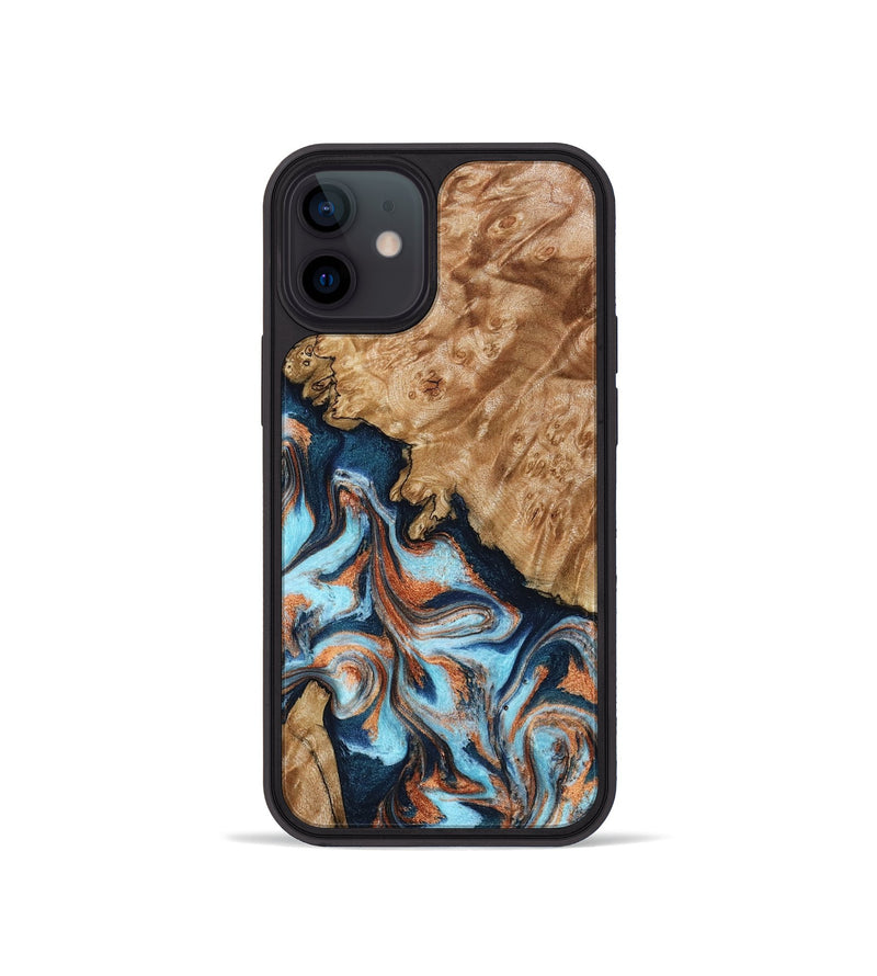 iPhone 12 mini Wood Phone Case - Alonzo (Teal & Gold, 798693)