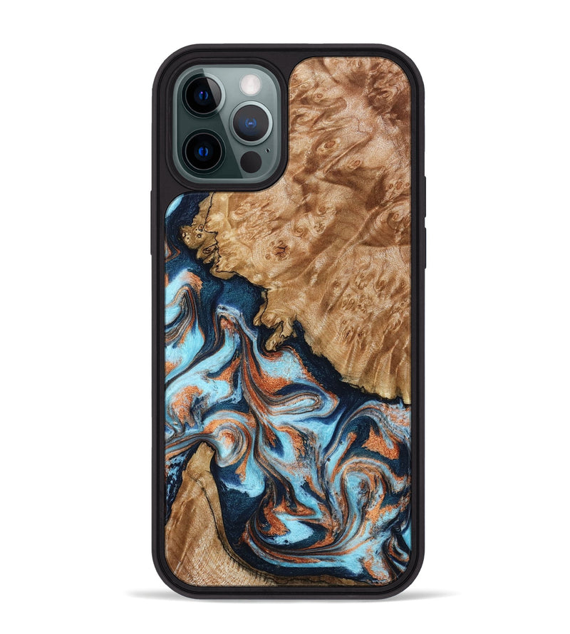 iPhone 12 Pro Max Wood Phone Case - Alonzo (Teal & Gold, 798693)