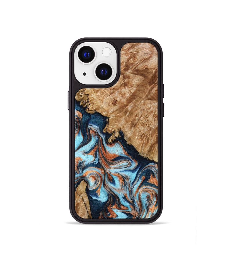 iPhone 13 mini Wood Phone Case - Alonzo (Teal & Gold, 798693)
