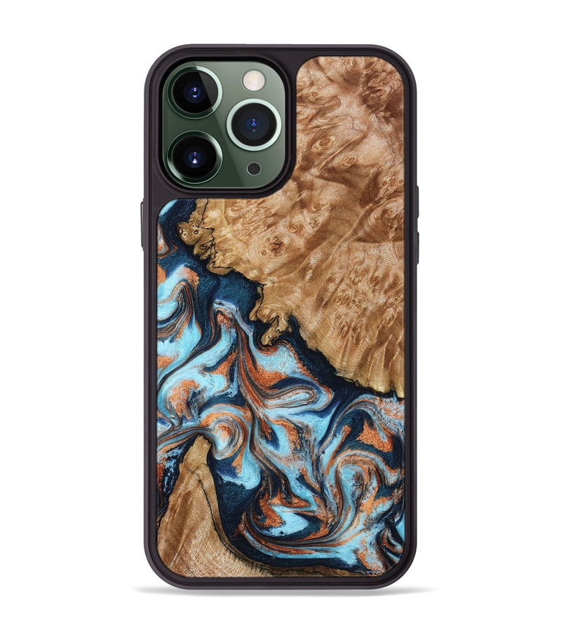 iPhone 13 Pro Max Wood Phone Case - Alonzo (Teal & Gold, 798693)