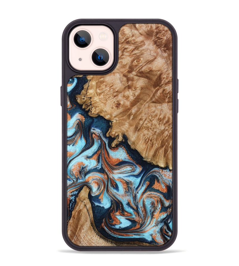 iPhone 14 Plus Wood Phone Case - Alonzo (Teal & Gold, 798693)
