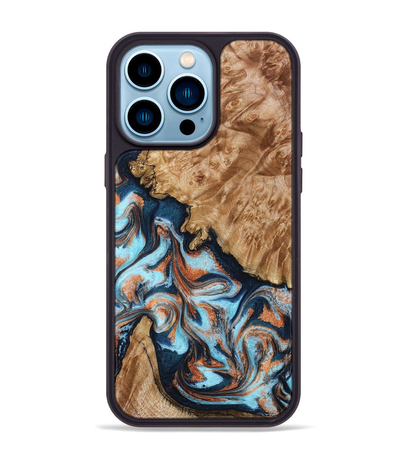 iPhone 14 Pro Max Wood Phone Case - Alonzo (Teal & Gold, 798693)