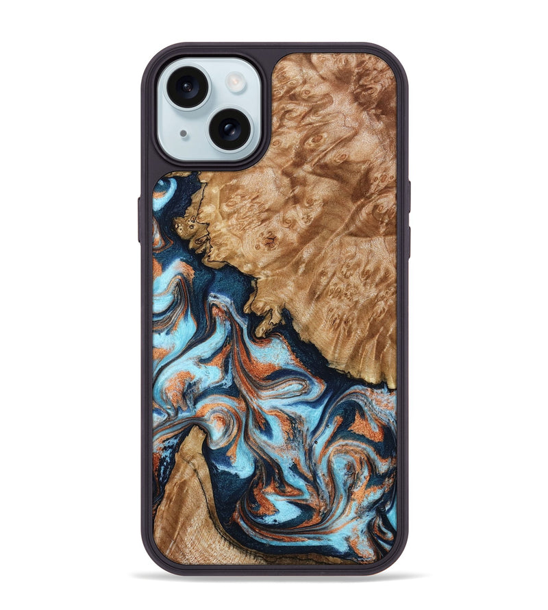 iPhone 15 Plus Wood Phone Case - Alonzo (Teal & Gold, 798693)