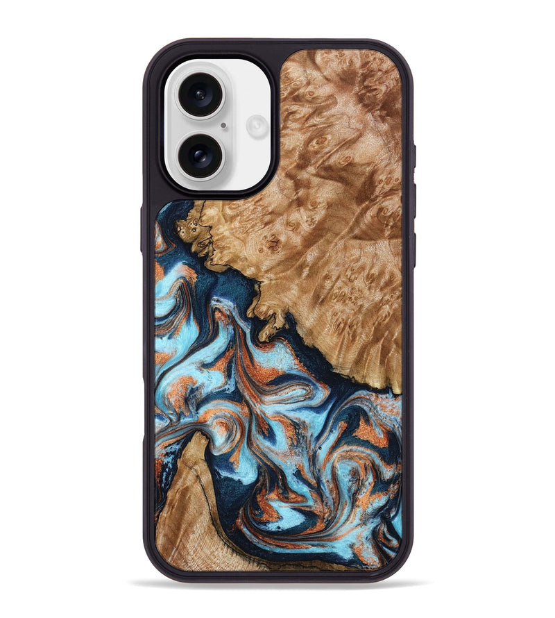 iPhone 16 Plus Wood Phone Case - Alonzo (Teal & Gold, 798693)