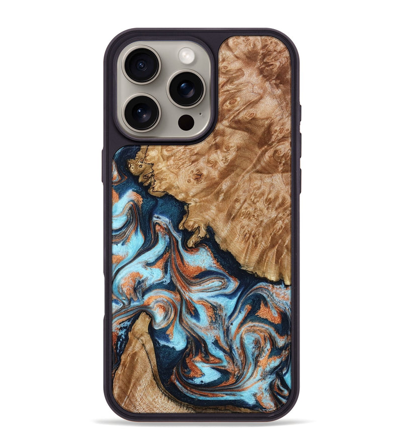iPhone 16 Pro Max Wood Phone Case - Alonzo (Teal & Gold, 798693)