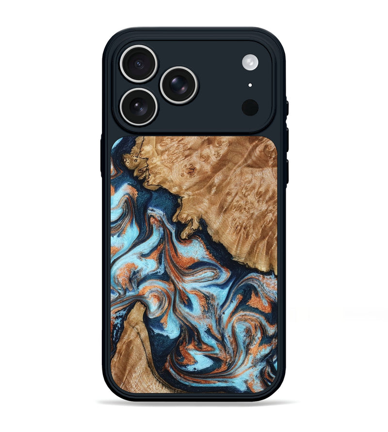 iPhone 17 Pro Max Wood Phone Case - Alonzo (Teal & Gold, 798693)