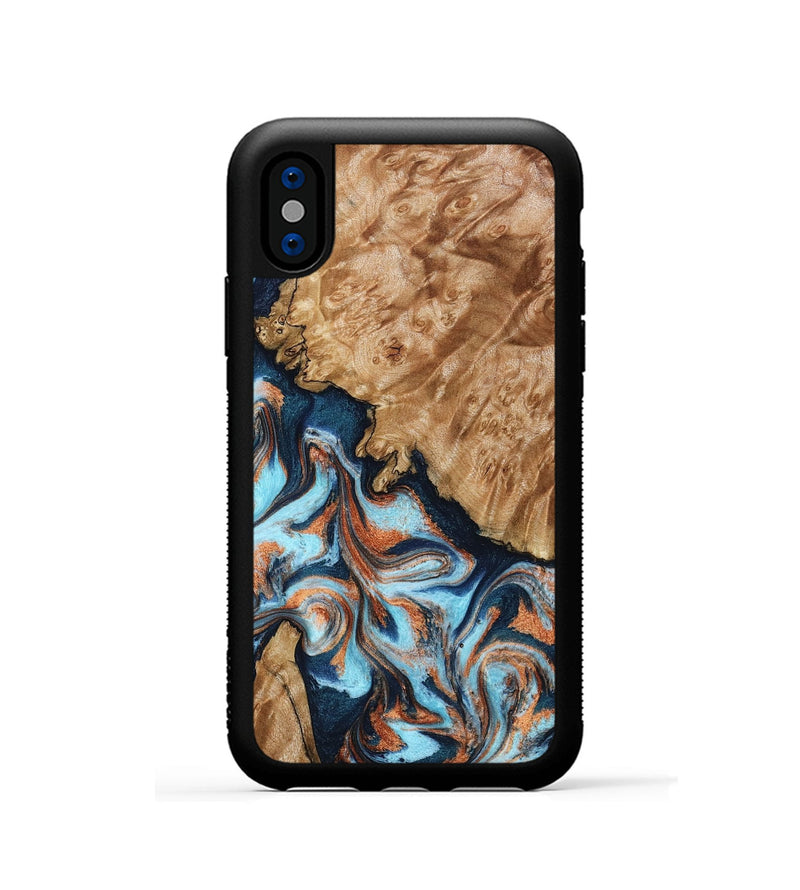 iPhone Xs Wood Phone Case - Alonzo (Teal & Gold, 798693)