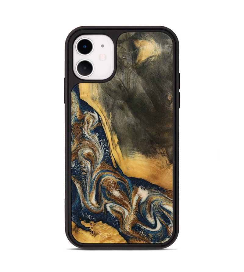 iPhone 11 Wood Phone Case - Brylee (Teal & Gold, 798694)