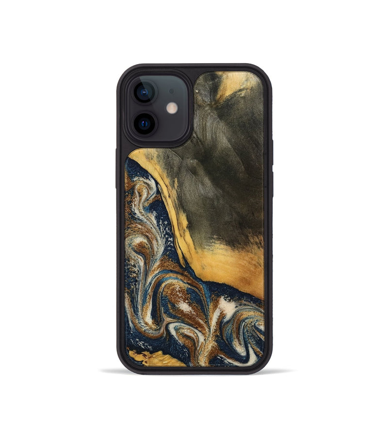 iPhone 12 mini Wood Phone Case - Brylee (Teal & Gold, 798694)