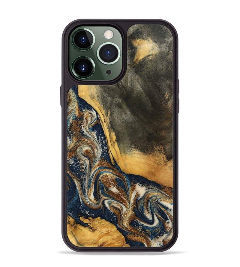 iPhone 13 Pro Max Wood Phone Case - Brylee (Teal & Gold, 798694)