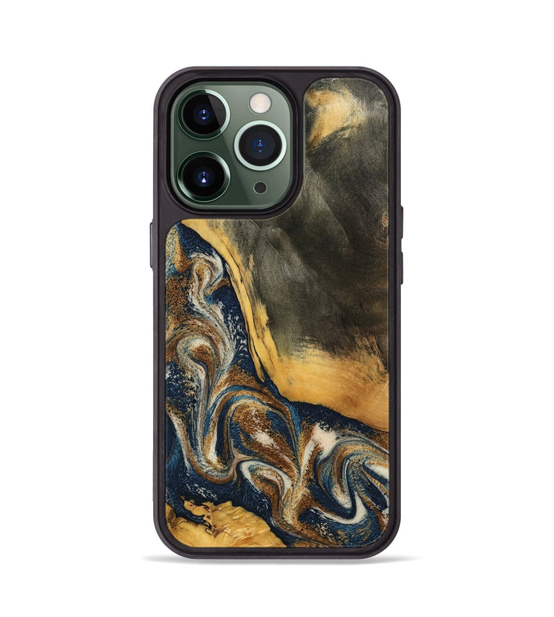 iPhone 13 Pro Wood Phone Case - Brylee (Teal & Gold, 798694)