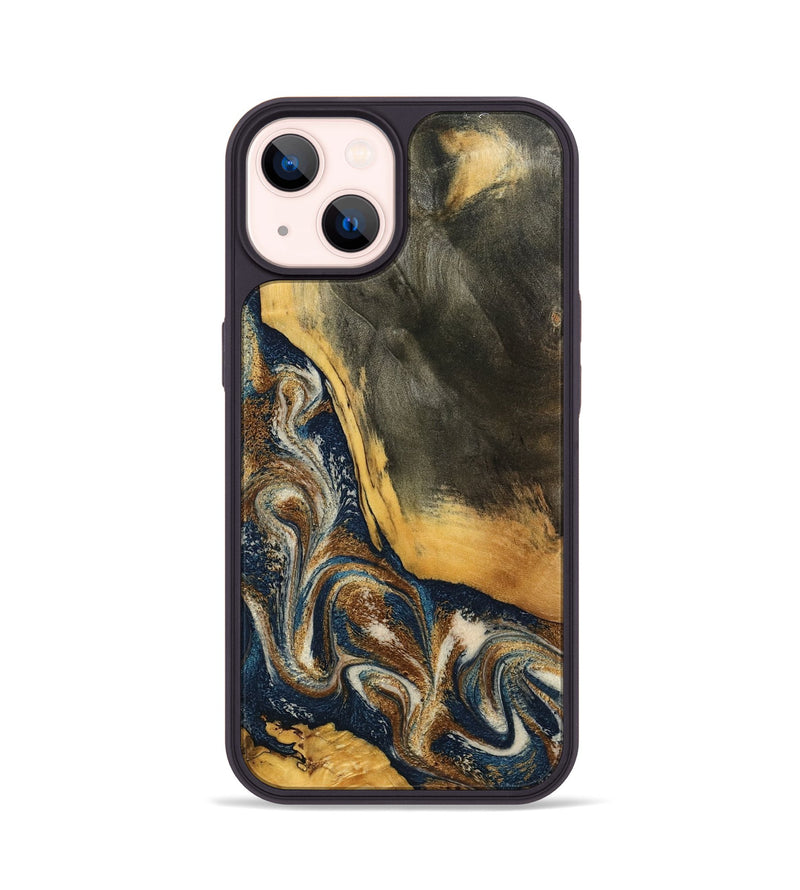 iPhone 14 Wood Phone Case - Brylee (Teal & Gold, 798694)