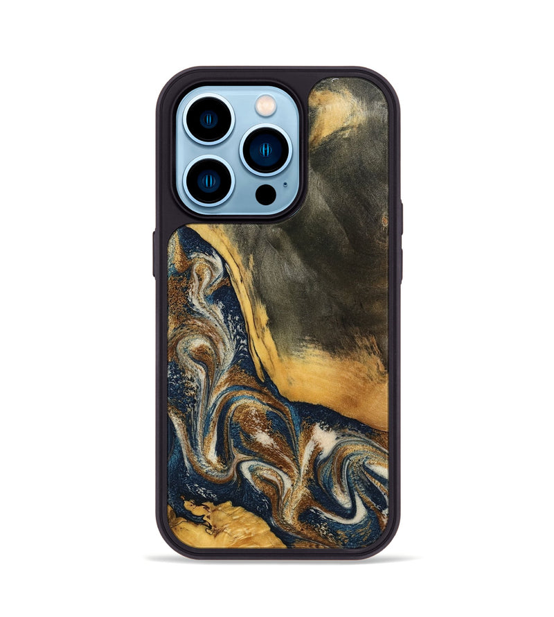 iPhone 14 Pro Wood Phone Case - Brylee (Teal & Gold, 798694)