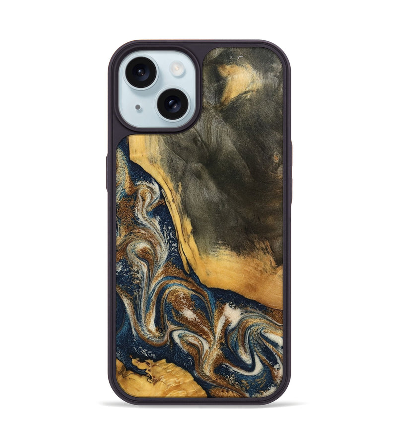 iPhone 15 Wood Phone Case - Brylee (Teal & Gold, 798694)