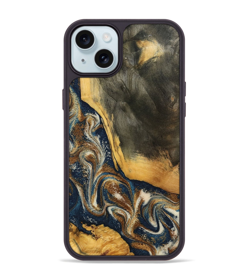 iPhone 15 Plus Wood Phone Case - Brylee (Teal & Gold, 798694)