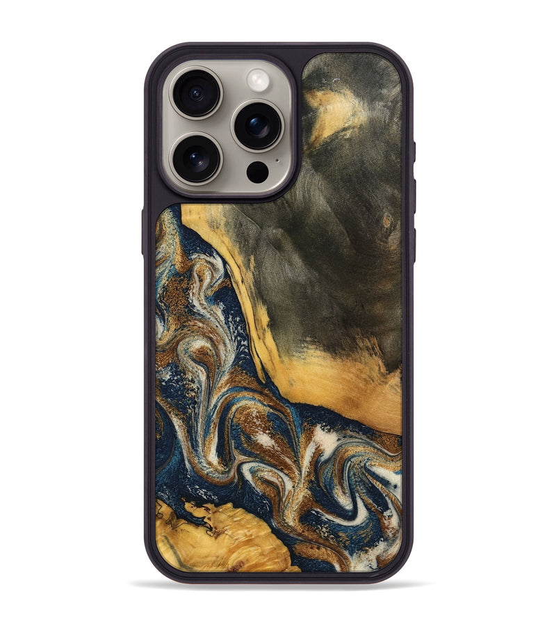 iPhone 15 Pro Max Wood Phone Case - Brylee (Teal & Gold, 798694)