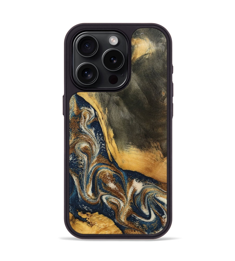iPhone 15 Pro Wood Phone Case - Brylee (Teal & Gold, 798694)