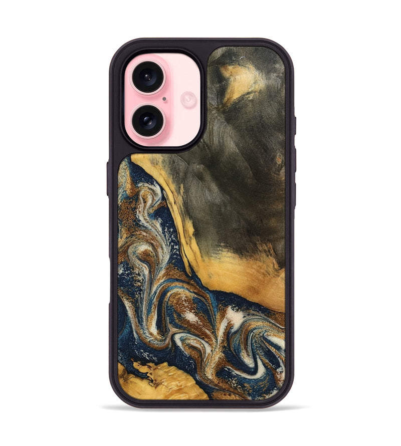 iPhone 16 Wood Phone Case - Brylee (Teal & Gold, 798694)