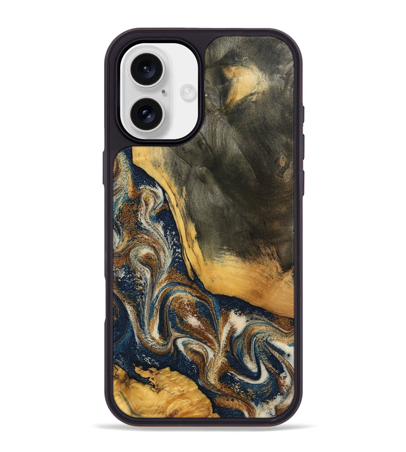 iPhone 16 Plus Wood Phone Case - Brylee (Teal & Gold, 798694)