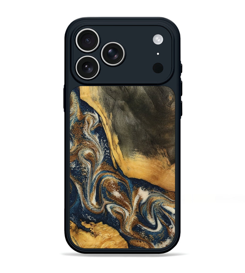 iPhone 17 Pro Max Wood Phone Case - Brylee (Teal & Gold, 798694)