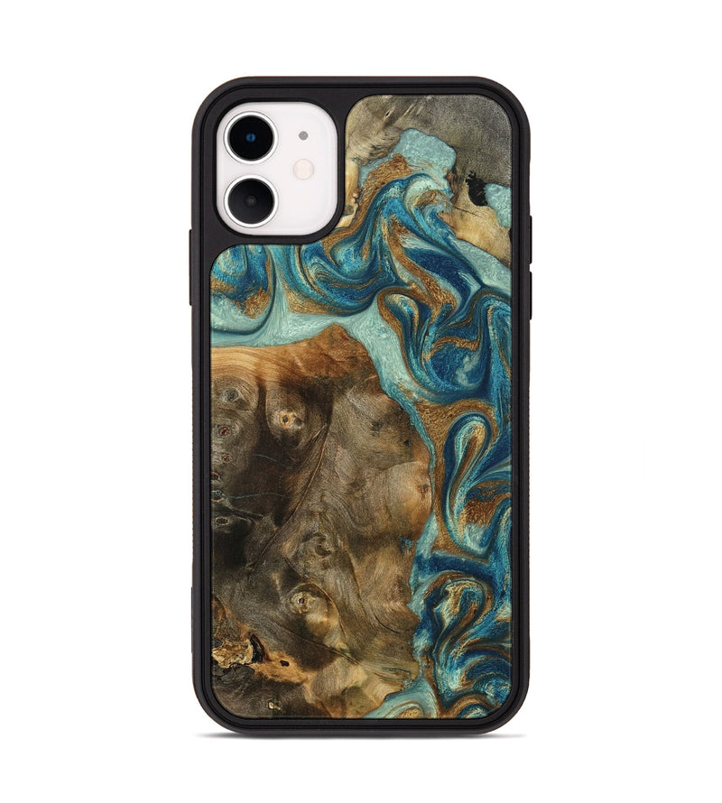 iPhone 11 Wood Phone Case - Bowen (Teal & Gold, 798695)