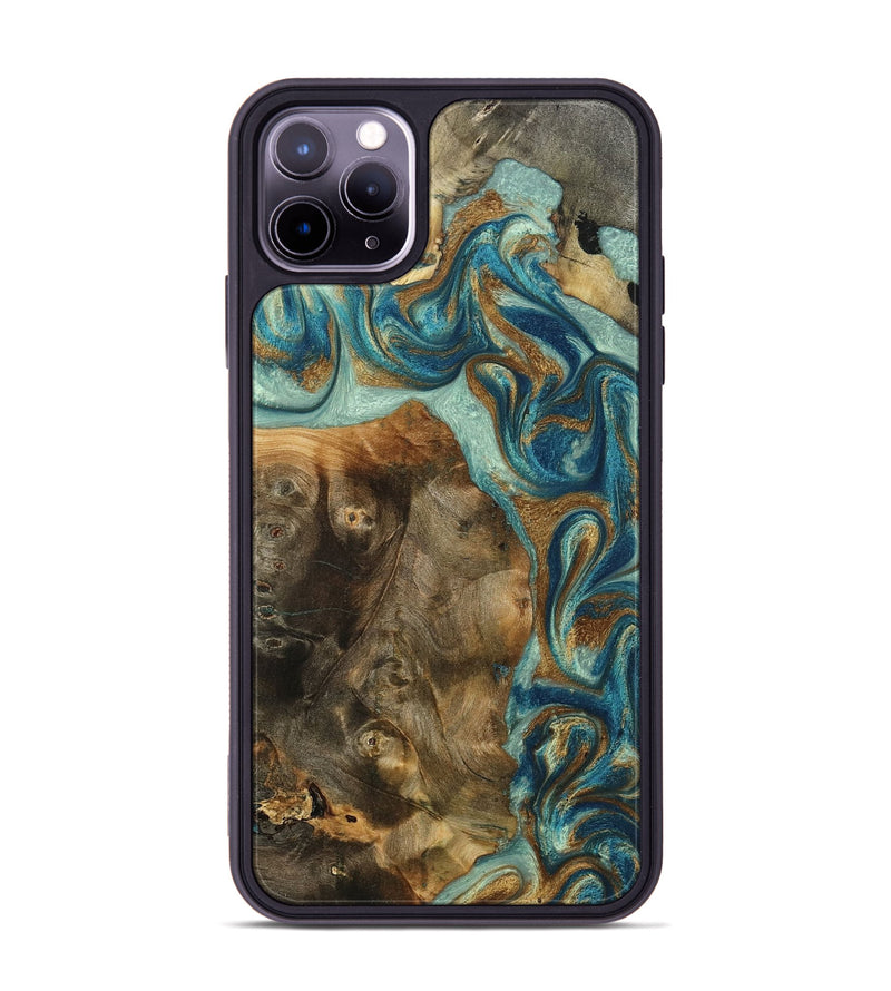 iPhone 11 Pro Max Wood Phone Case - Bowen (Teal & Gold, 798695)
