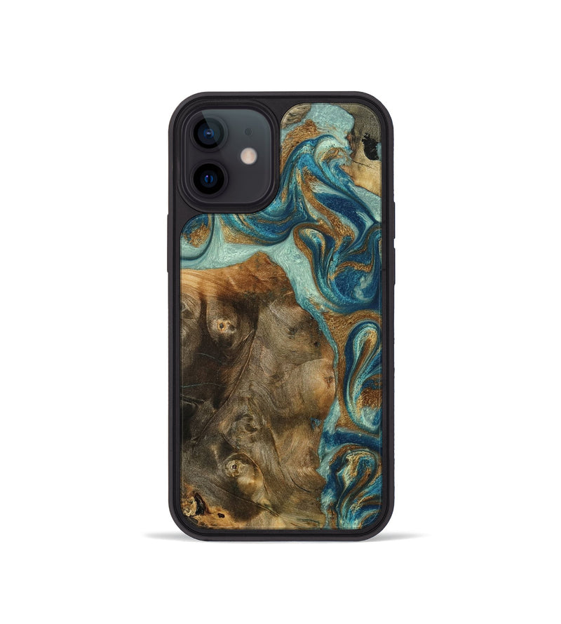 iPhone 12 mini Wood Phone Case - Bowen (Teal & Gold, 798695)