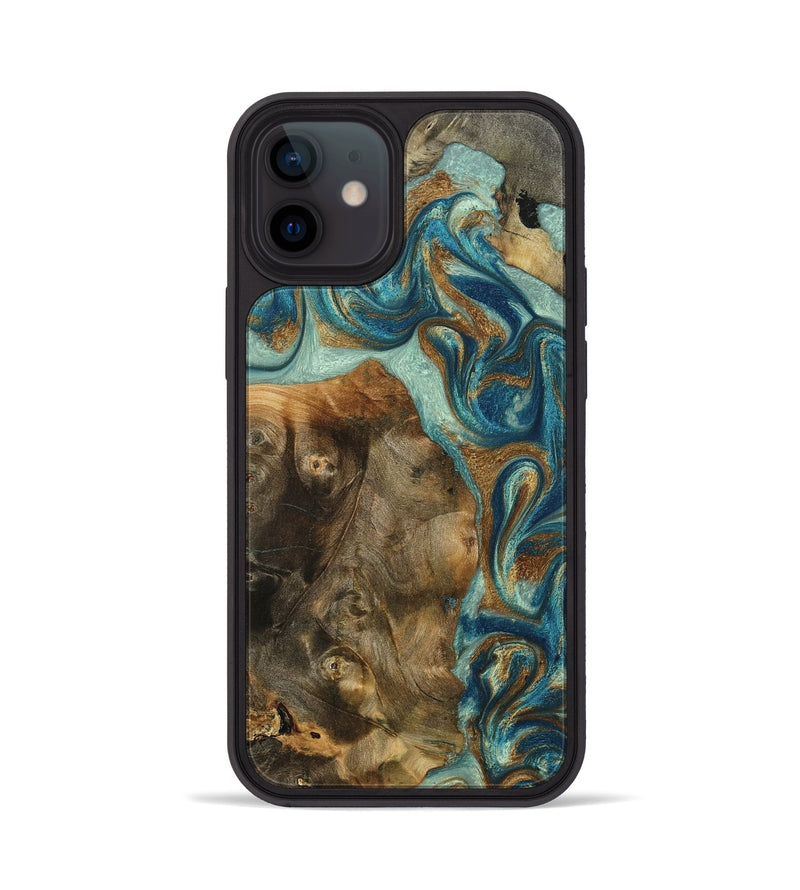 iPhone 12 Wood Phone Case - Bowen (Teal & Gold, 798695)