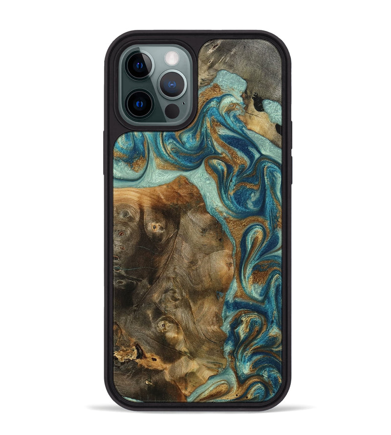 iPhone 12 Pro Max Wood Phone Case - Bowen (Teal & Gold, 798695)
