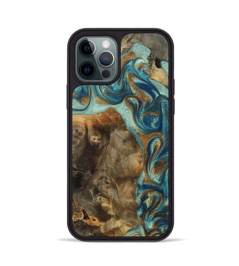 iPhone 12 Pro Wood Phone Case - Bowen (Teal & Gold, 798695)