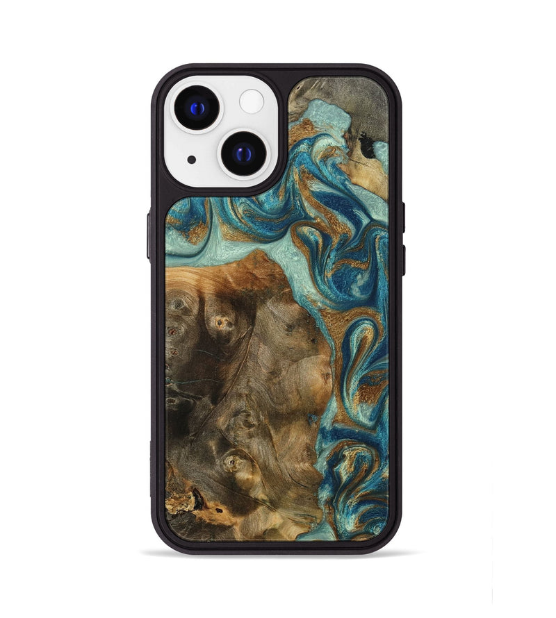 iPhone 13 Wood Phone Case - Bowen (Teal & Gold, 798695)