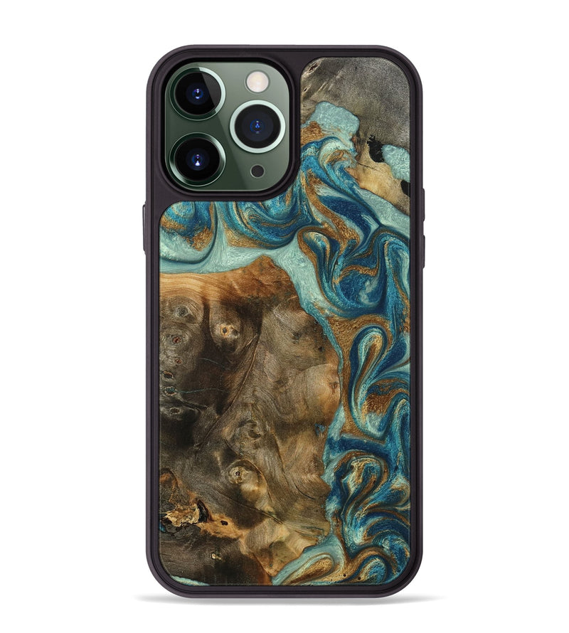 iPhone 13 Pro Max Wood Phone Case - Bowen (Teal & Gold, 798695)