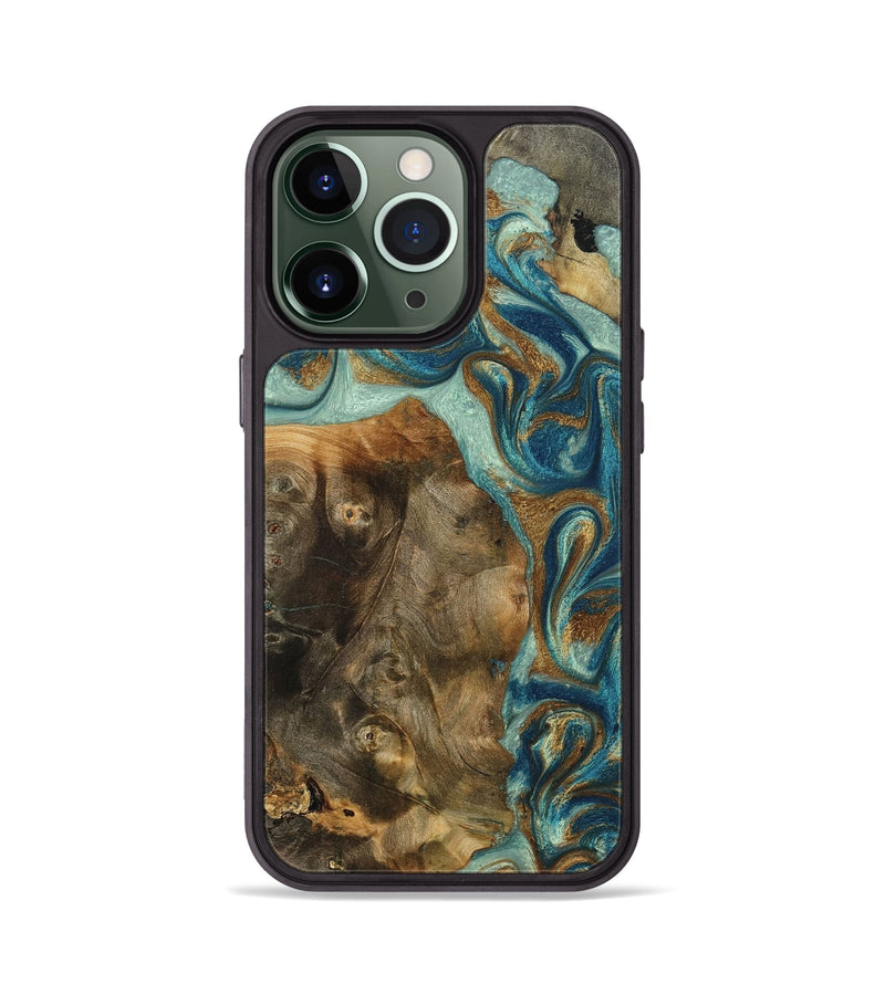 iPhone 13 Pro Wood Phone Case - Bowen (Teal & Gold, 798695)