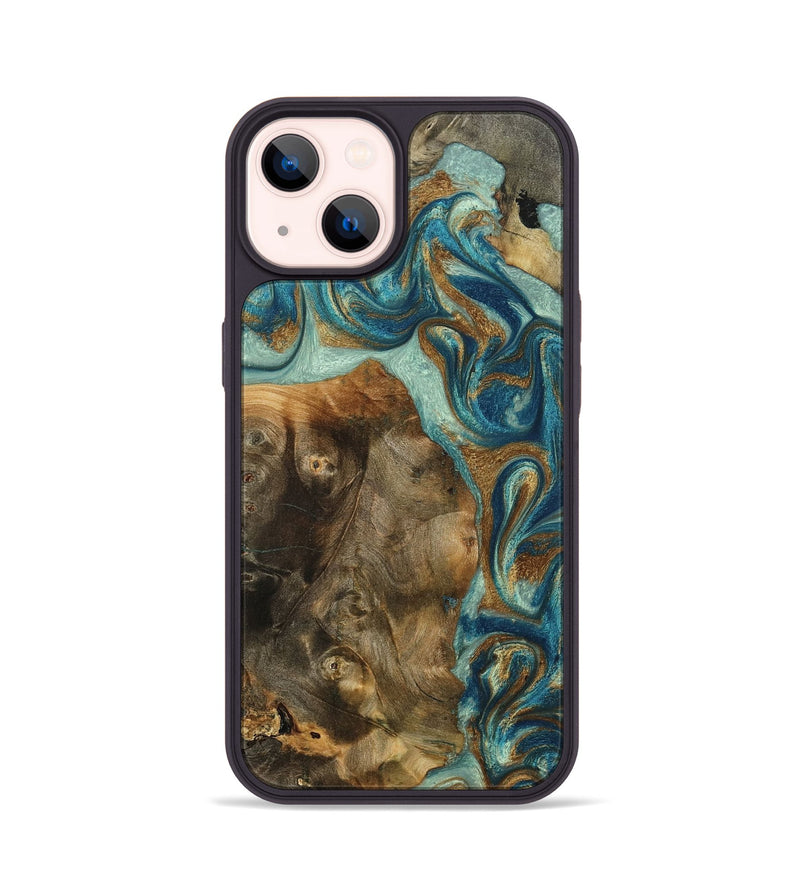 iPhone 14 Wood Phone Case - Bowen (Teal & Gold, 798695)