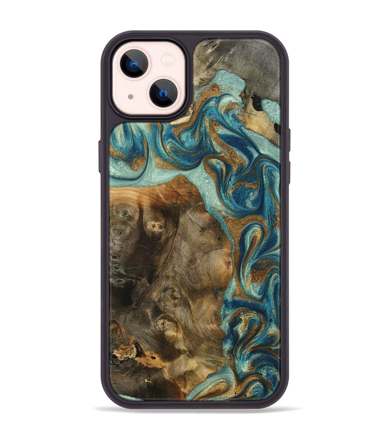 iPhone 14 Plus Wood Phone Case - Bowen (Teal & Gold, 798695)